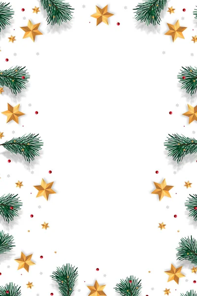 Mutlu Noeller dallarıyla süslenmiş Noel arkaplanı. Yıldızlarla süslenmiş Ağaç Dalları.