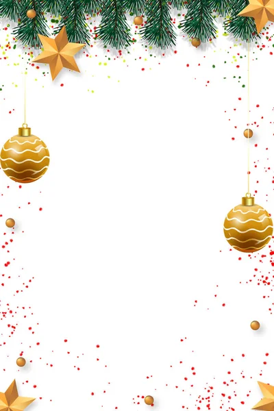 Jul bakgrund med gran grenar och bollar. Semester bakgrund — Stockfoto