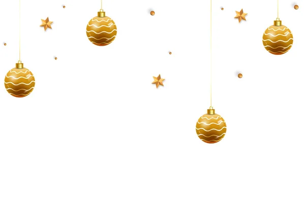 Noel baloları, beyaz arka planda altın kurdeleli bayram hediyeleri. Noel tasarımı, posterler, kartlar, web siteleri ve afişler.