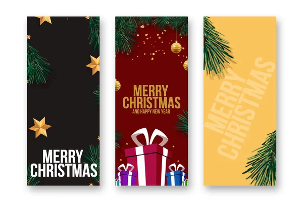 Vrolijk kerstfeest kaart collectie. Kerstposter design set met kleurrijke elementen en vrolijke kerstgroet tekst in een lege ruimte. illustratie. — Stockfoto