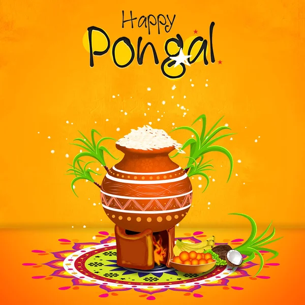Illustration of Happy Pongal greeting background — Stock Photo, Image