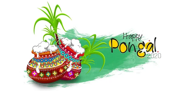 Ilustrasi Happy Pongal Holiday Harvest Festival of Tamil Nadu Latar belakang salam India Selatan — Stok Foto