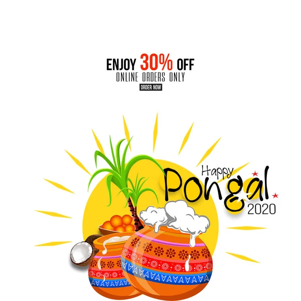 ハッピーポンドグリーティングカードの背景のイラスト。30%割引イラストデザイン- Big Pongal Offer Design背景-イラスト — ストック写真