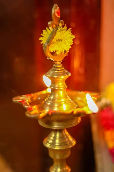 Closeup oil lamp during festival day — 스톡 사진