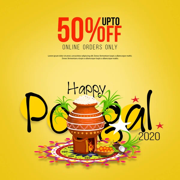 ハッピーポンドグリーティングカードの背景のイラスト。50%割引イラストデザイン – Big Pongal Offer Design Backgrounds — ストック写真