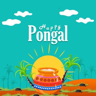 Güney Hindistan kutlama arka plan mutlu Pongal dini festival. Vektör çizim