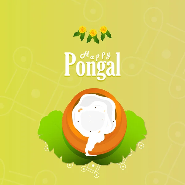 Happy Pongal Célébration Conception Carte Vœux Avec Vue Sur Marmite — Image vectorielle