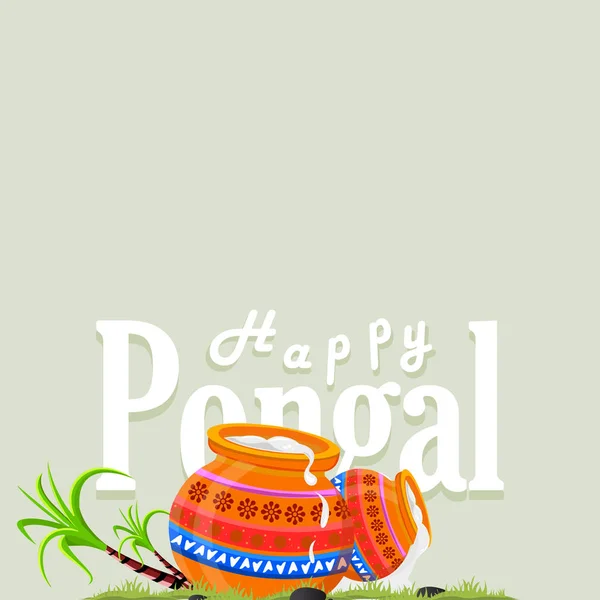 Illustration of Happy Pongal festival of Tamil Nadu India background with rice in traditional mud pot - vector illustration — Stock Vector