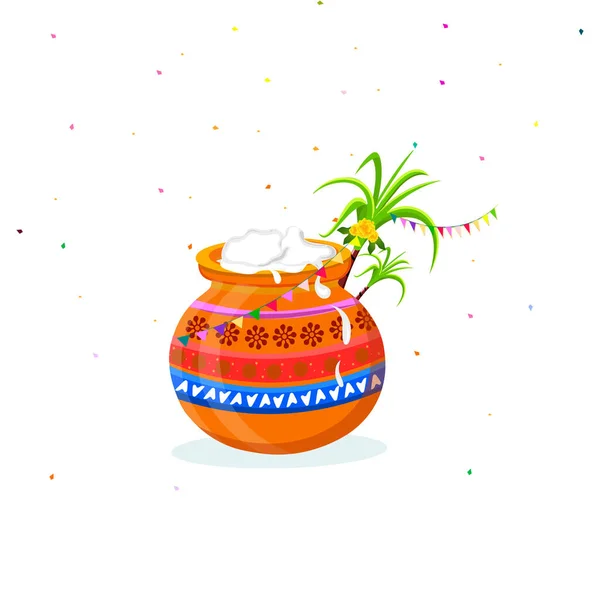 Egy Banner for Pongal Celebration vektor illusztrációja. Happy Pongal díszített edénnyel — Stock Vector