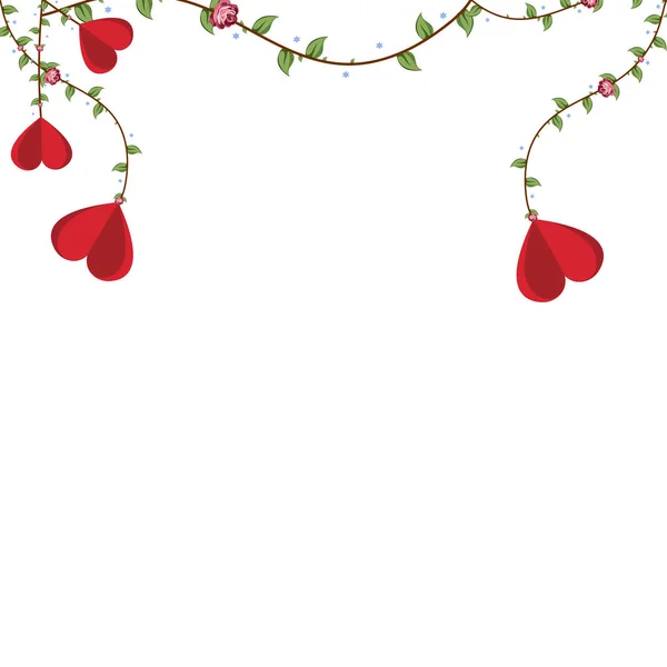 Happy Valentine's Day. Red elements hanging on the branch for invitation or poster. Festive tree with paper heart shaped leaves. greeting card background. — 스톡 벡터