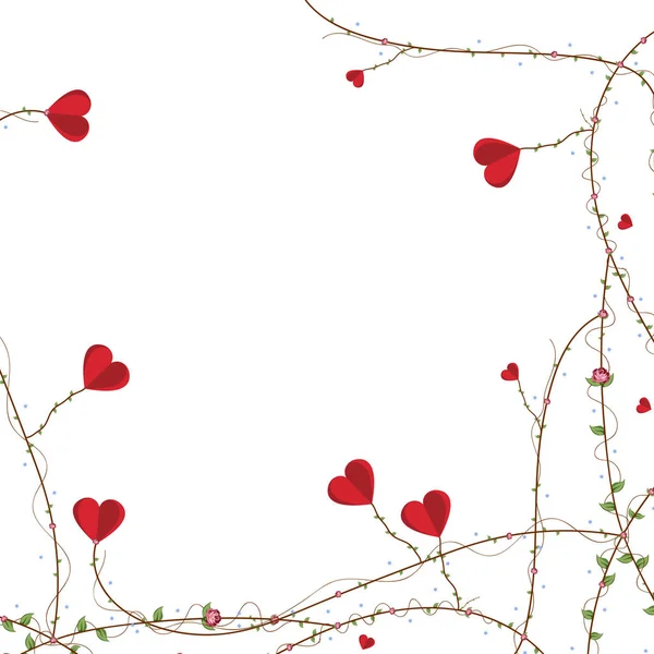 Feliz día de San Valentín. Elementos rojos colgando en la rama para invitación o póster. Árbol festivo con hojas en forma de corazón de papel. tarjeta de felicitación fondo . — Archivo Imágenes Vectoriales