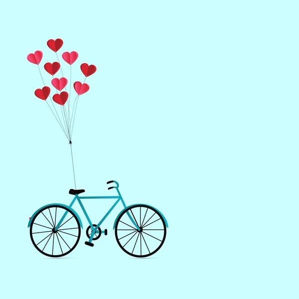 Illustration of happy lovers day or valentine day, balloon heart shape hang the bicycle. paper art and digital craft style. — 스톡 벡터