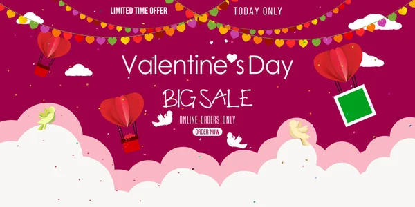 Valentines Day Sale Poster Red Hearts Background — 스톡 벡터