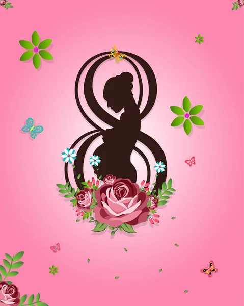 Flyer Texte Élégant Mars Illustration Femme Enceinte Fille — Image vectorielle