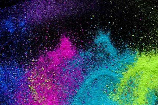 Multi Colored Powder Sprayed Black Background Holi Celebration — Stock Photo, Image