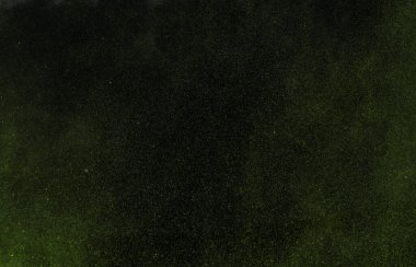 Soyut barut sıçramış arka plan. Siyah arkaplanda yeşil renk pudrası patlaması.