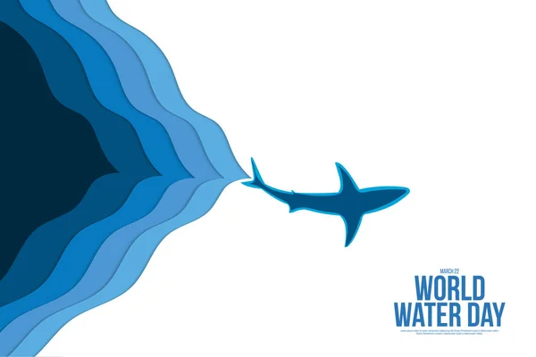 Art Papier Vague Eau Mer Requin Art Vectoriel Illustration — Image vectorielle