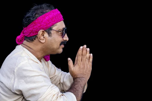 Smiling Indian Man Holding Hand Namaste Gesture — Stock Photo, Image