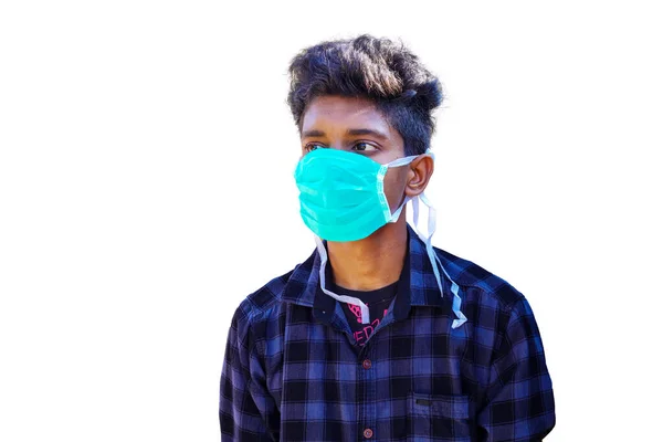 Nahaufnahme Eines Südasiatischen Jungen Mit Maske Gegen Das Coronavirus Covid — Stockfoto