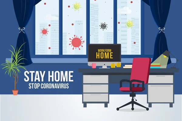 Work Home Concept Poster Design Self Quarantine Stop Corona Virus — Stock Vector