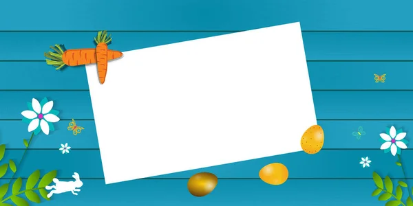 Affiche Pâques Modèle Bannière Avec Fowler Carottes Oeufs Pâques Sur — Image vectorielle