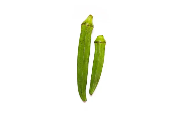 Doigts Dame Verte Okra Légumes Sur Fond Blanc — Photo