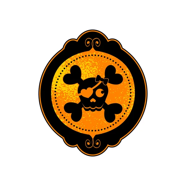 Turuncu Halloween kafatası cameo neon renkler bir kalp göz yama ile birlikte. Vektör sanat.