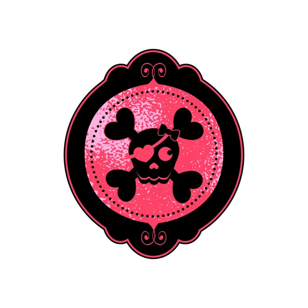 Pembe Cadılar Bayramı kafatası cameo neon renkler bir kalp göz yama ile birlikte. Vektör sanat.