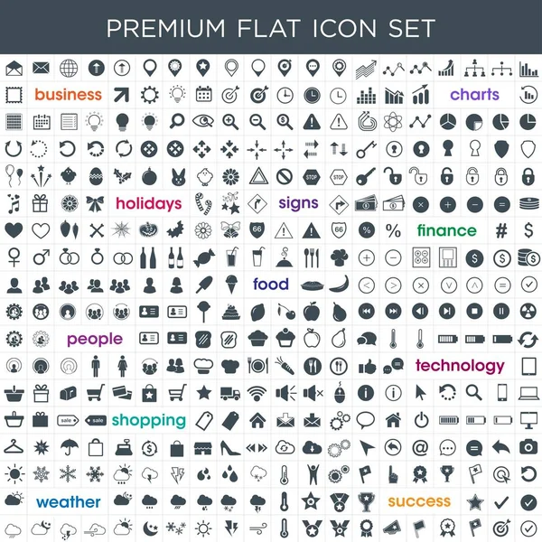İş, finans ve bankacılık, alışveriş, yemek, teknoloji, Mevsimler ve hava için Vektör formatında Premium düz Icon set.