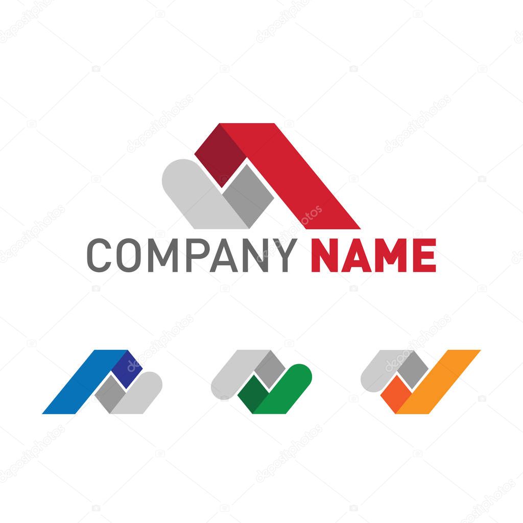 Company logo set with placeholder text in red, yellow, blue and green. Business and real estate logos and icons collection.