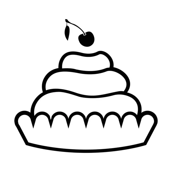 Üstte bir kiraz ile basit creampie simgesi. Unlu gıda vektör sembolü beyaz bir arka plan.