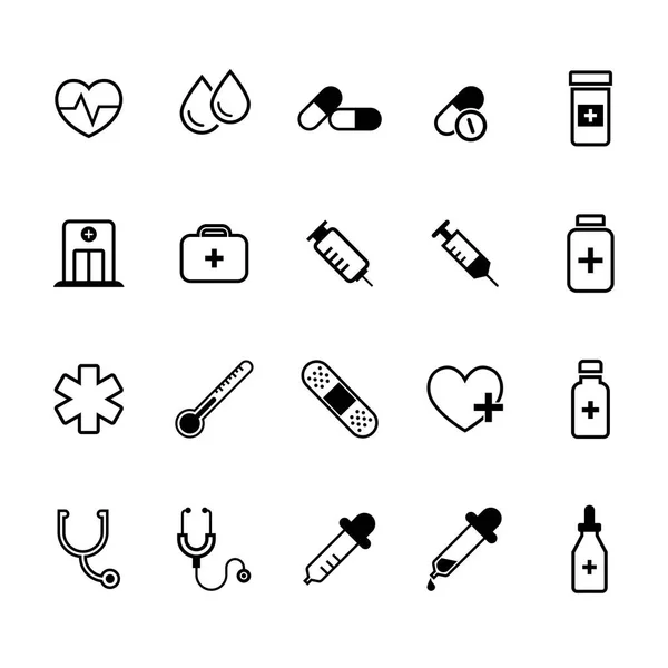 Tıbbi düz simgeler kümesi. Eczane işaret ve sembolleri Vektör formatında.