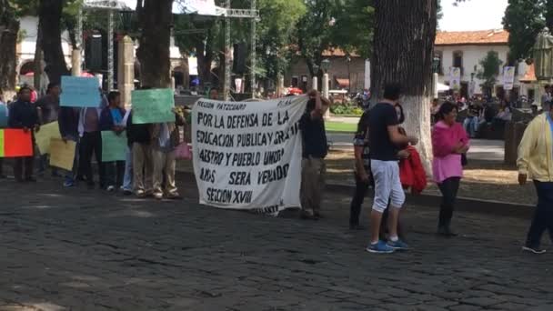 Öğretmenler işaretler Meksika İspanyolca ile barışçıl protesto — Stok video