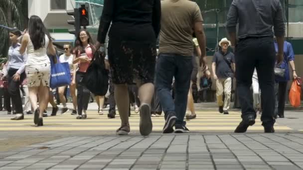 Cámara lenta de personas asiáticas ocupadas caminando en una cruz caminar durante el día — Vídeos de Stock