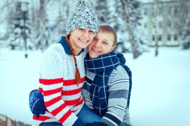 Kış Sevgililer Çift buz peyzaj, kar