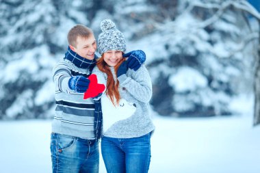 Kış Sevgililer Çift buz peyzaj, kar