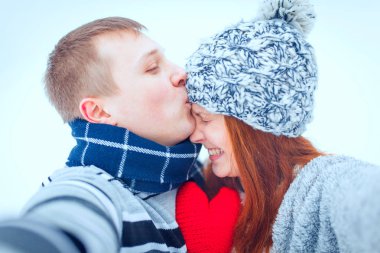 Kış Sevgililer Çift buz peyzaj, kar