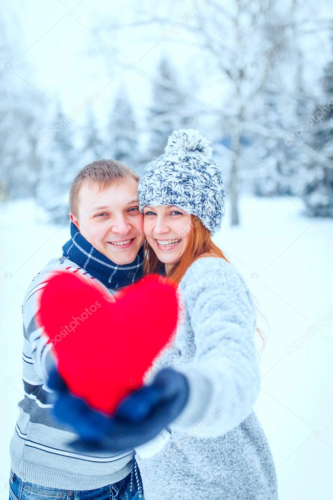 winter valentine couple in ice landscape, snow