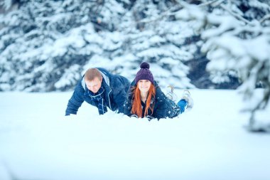 Kış Sevgililer Çift buz peyzaj, kar
