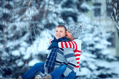 Kış Sevgililer Çift buz peyzaj, kar
