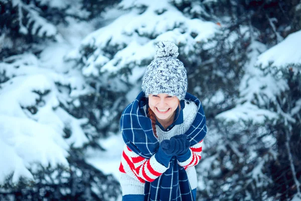 Invierno al aire libre retrato de una linda chica joven positiva divertida —  Fotos de Stock