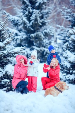 mutlu aile köpek kış park ile
