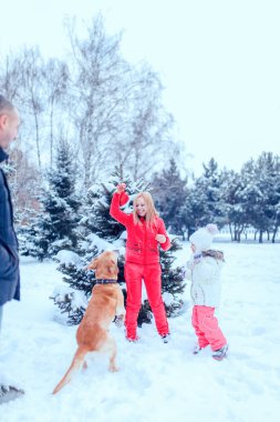Genç aile having fun kış manzara modunda