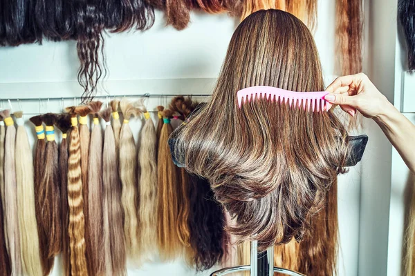 Haarverlängerung Ausrüstung Aus Naturhaar Haarproben Verschiedenen Farben — Stockfoto