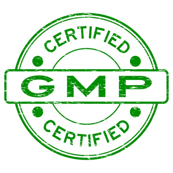 Goma certificada GMP (Good Manufacturing Practice) verde grunge — Archivo Imágenes Vectoriales