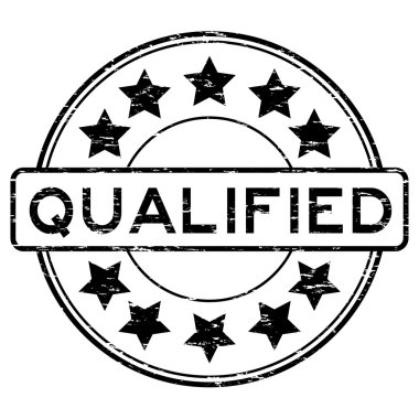 Grunge siyah yuvarlak yıldız lastik damgası ile nitelikli