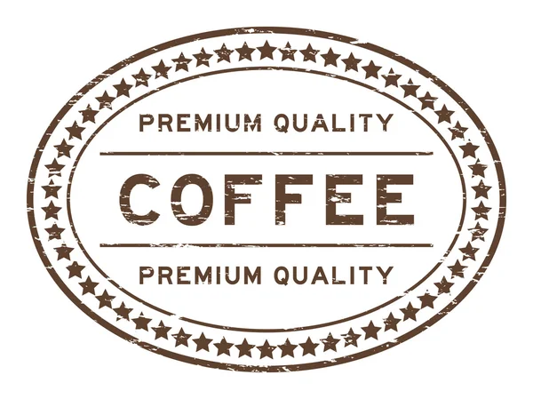 Grunge forma ovalada marrón sello de goma de café de primera calidad — Vector de stock