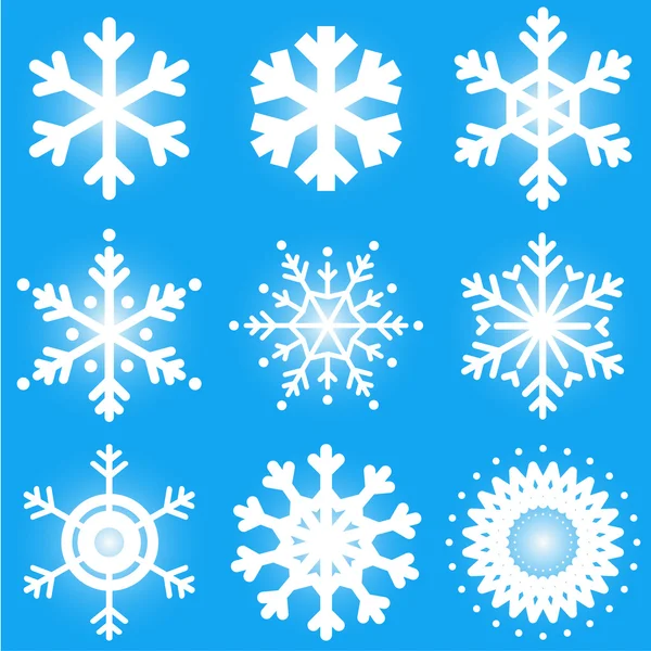 Set of white snow flake on blue background for decoration in Chr — Stock Vector