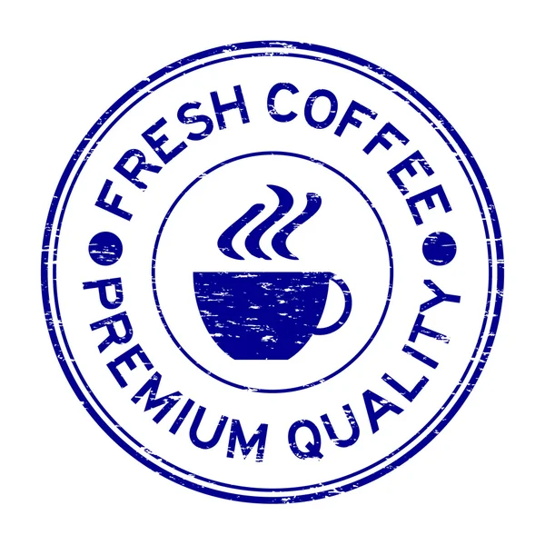 Grunge azul café fresco de primera calidad y taza icono de goma sta — Vector de stock
