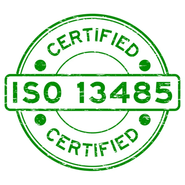 Grunge grön Iso 13485-certifierade gummistämpel — Stock vektor